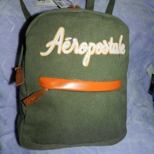 Aeropostale 18" Logo Canvas Backpack Olive Green Orange Leather NEW/NWT